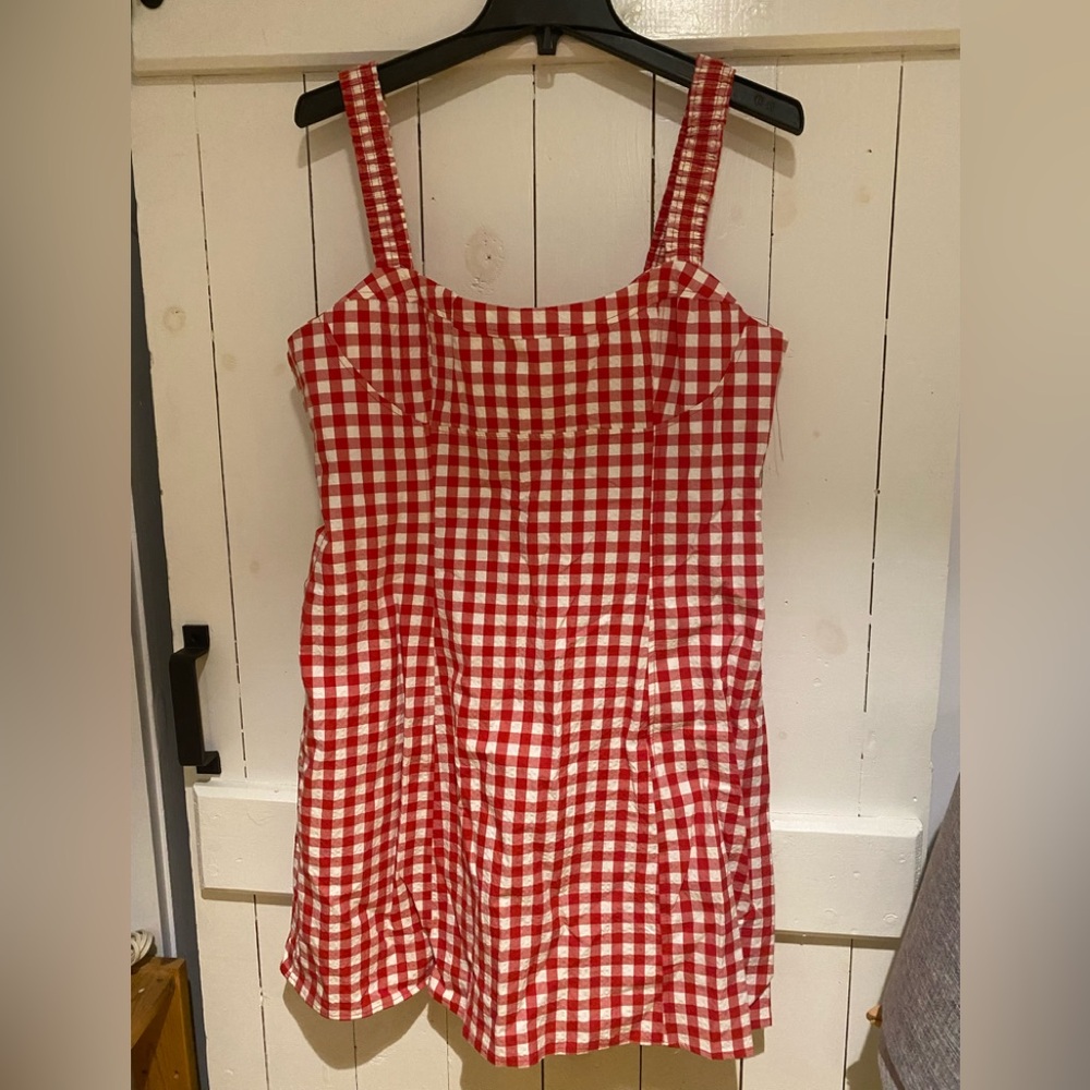 Zara Red Check Cotton Summer Dress New XXL